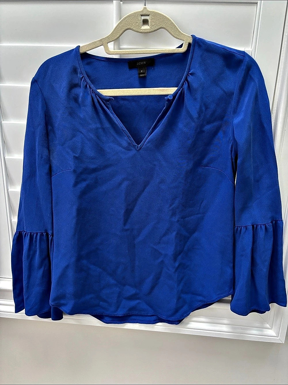 J.Crew 100% Sill Bell-Sleeve Top Cobalt Blue Size 2